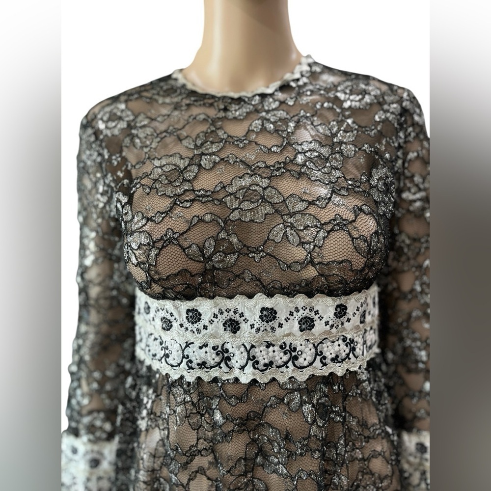 Black laced brocade Eloise Curtis for Happenstance 60’s 70’s empire dress - Picture 3 of 9
